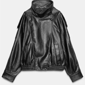 Zara Women's Black Faux Leather Jacket-NWT